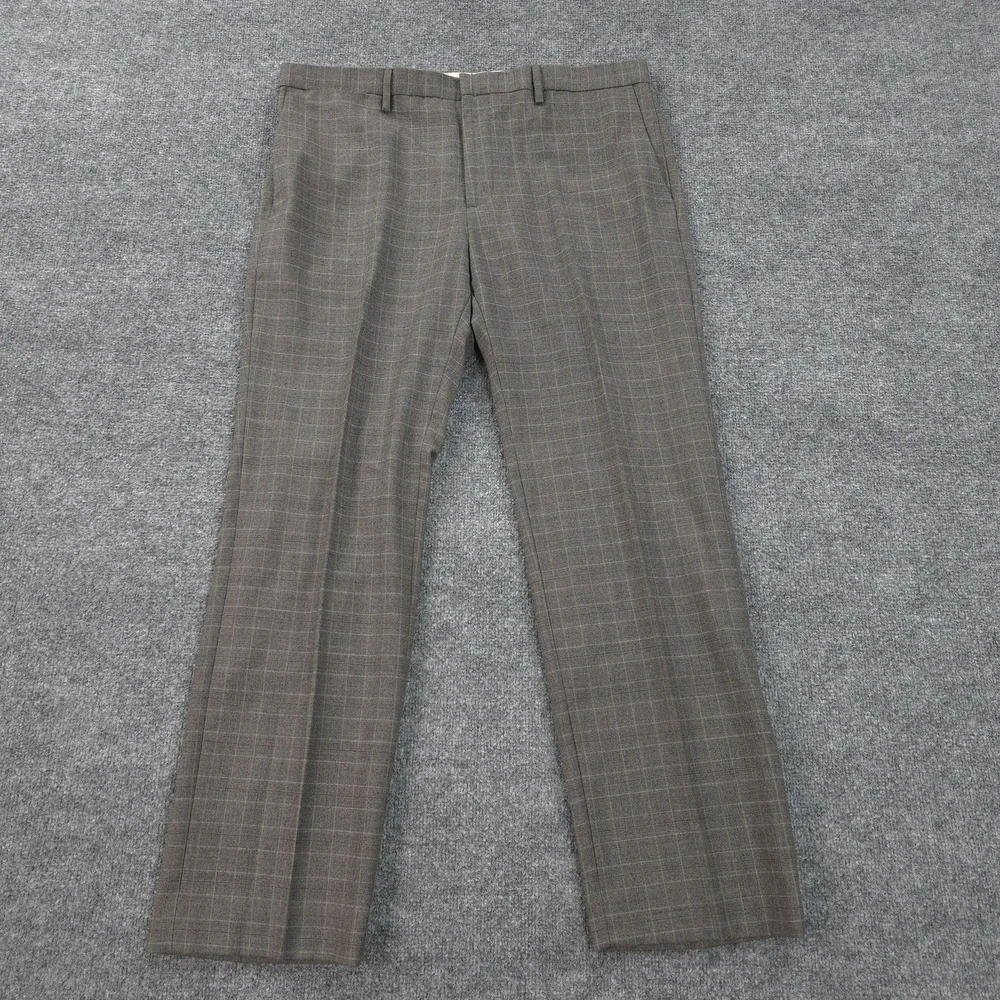 Banana Republic Pants Mens 36x32 Brown Plaid‎ Wool Flannel Dress Slim Fit Golf